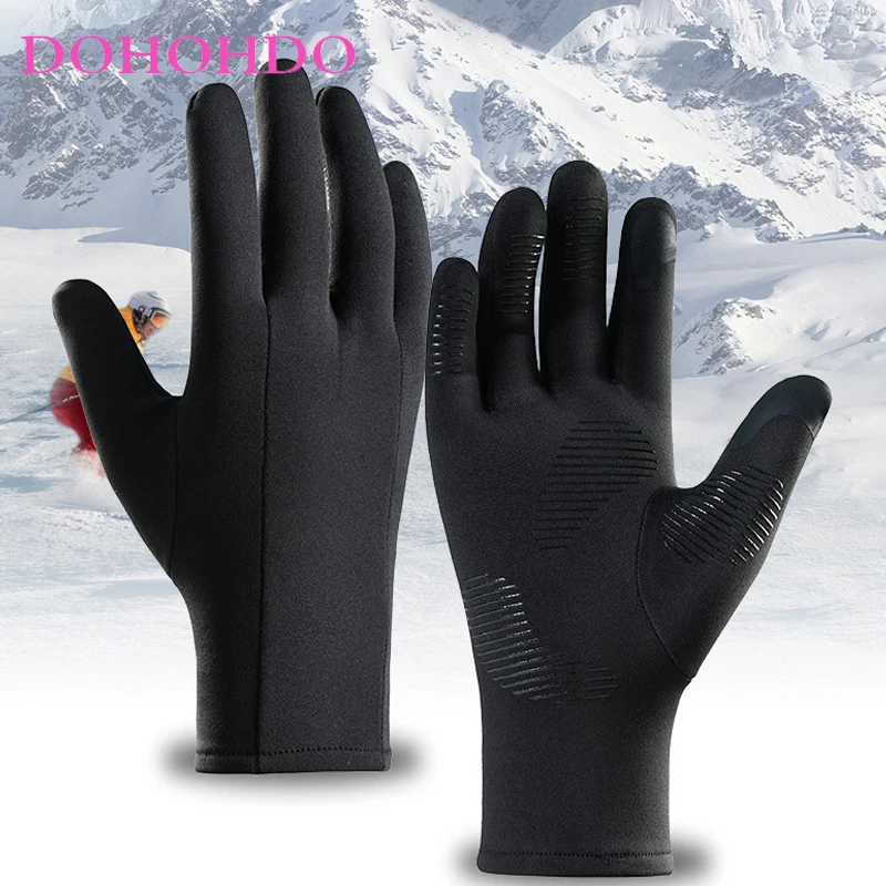 قفازات سوداء للرجال للتزلج في الهواء الطلق للخريف والشتاء مخملية للتدفئة والرياح شاشة تعمل باللمس مضادة للانزلاق قفازات ركوب الدراجات النارية