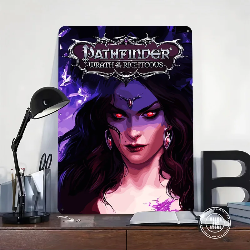 Pathfinder Wrath of the Righteous Game Art 3D Texture Printed Poster Custom Vintage Metal Tin Plate Sign for Wall Art Room Decor