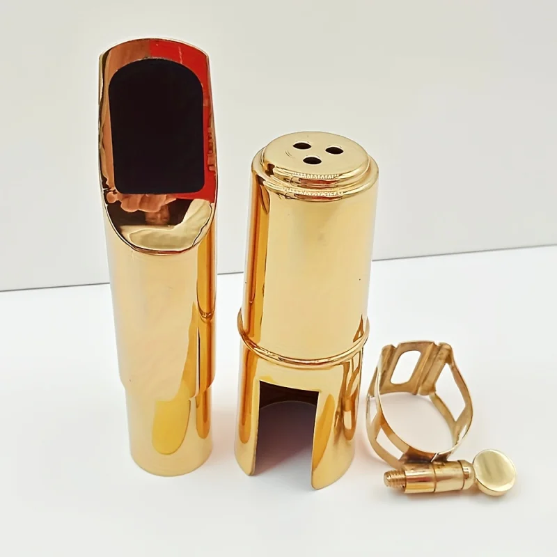 

Металлический мундштук для тенор-саксофона с блестящей золотой отделкой, музыка Bb Jazz, мундштук из чистой меди с лигатурным колпачком, гладкий