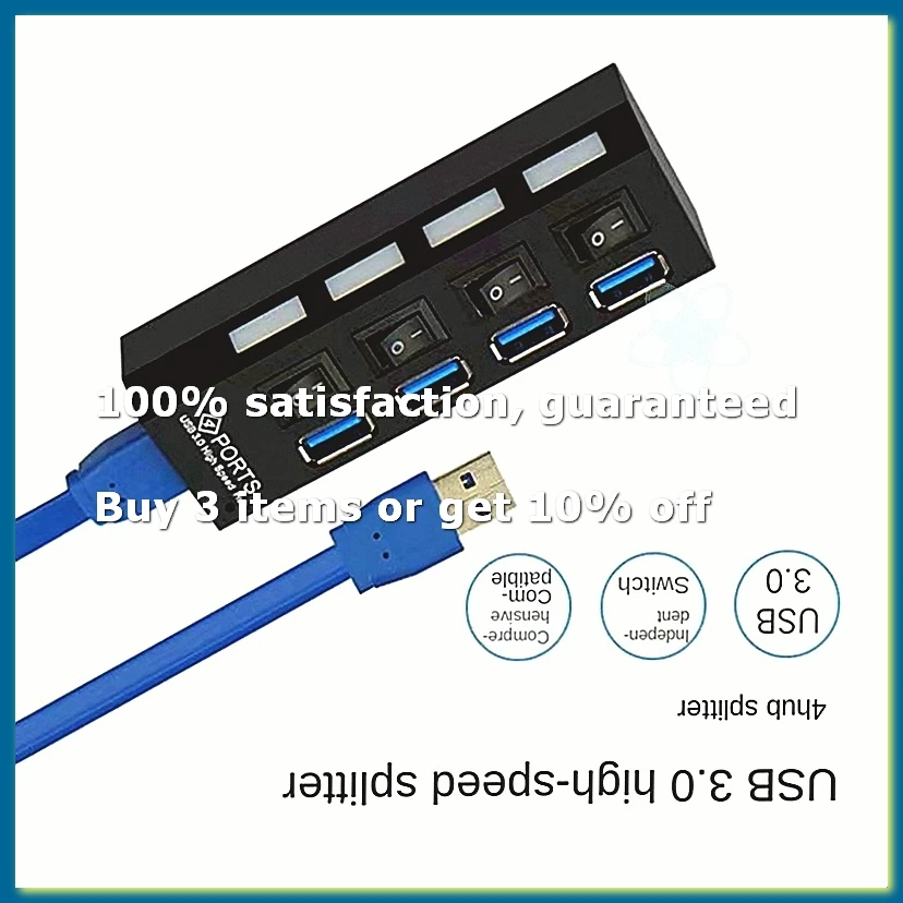 USB 3.0 Power Adapter 4 Ports Multi USB Splitter Hub 3.0USB Hub 50CM Cable Hub Docking Station EU plug-DTA9