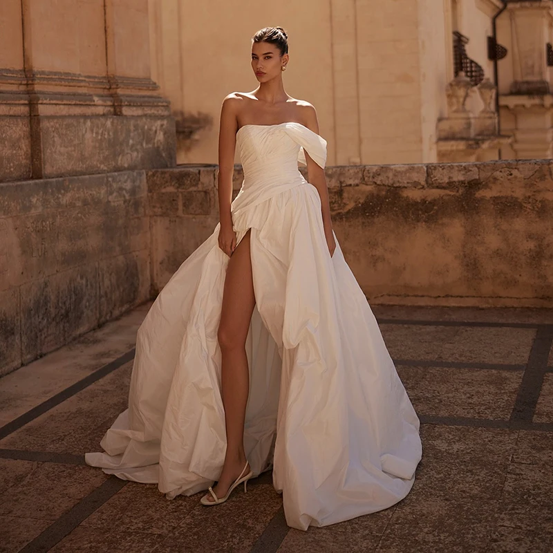 

Eightree Boho A-Line Wedding Dresses One Shoulder Floor Length Side Slit Bridal Dress Women Wedding Ball Prom Gowns Customized