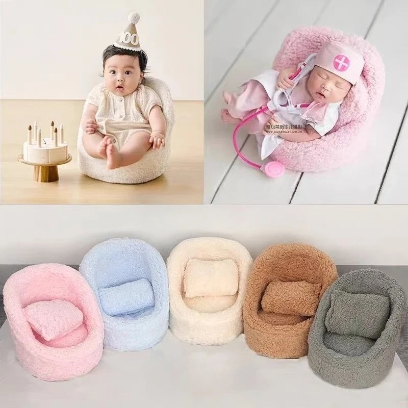2pcs Baby Posing Sofa Newborn Photography Props Solid Color Soft Chair with Pillow Cushion Sets Studio Baby Photo Accessories