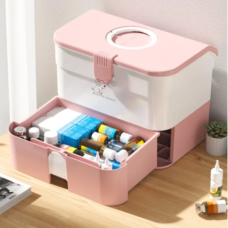 

Large Capacity Home Medicine Organizer Box Multifunctional Portable Plastic Double Layer Nail Box Essential Household Organizer