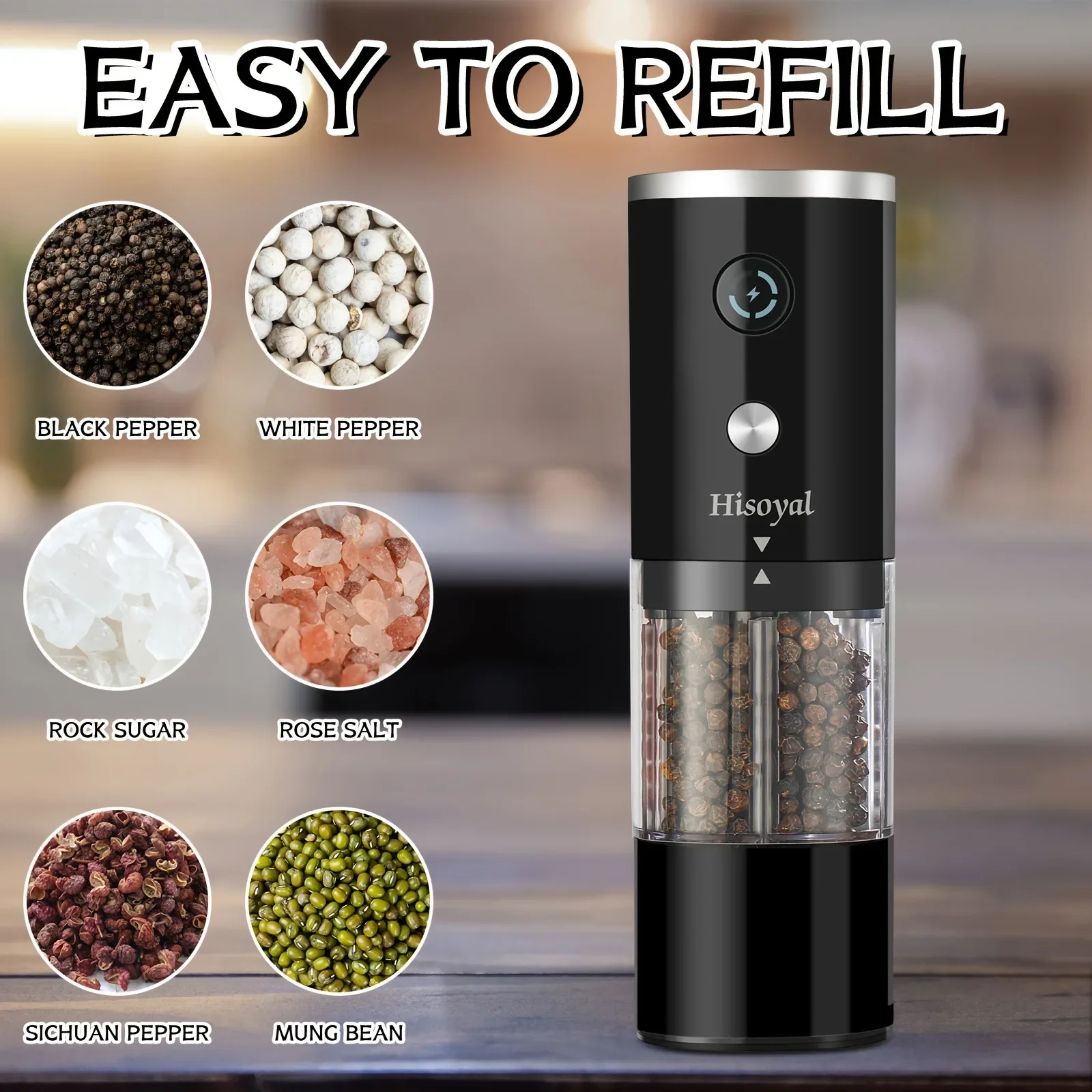 

Automatic Grinder Electric Pepper Sea Salt Grinder with Adjustable Particle Size USB Charging Home Kitchen Tools Cookware