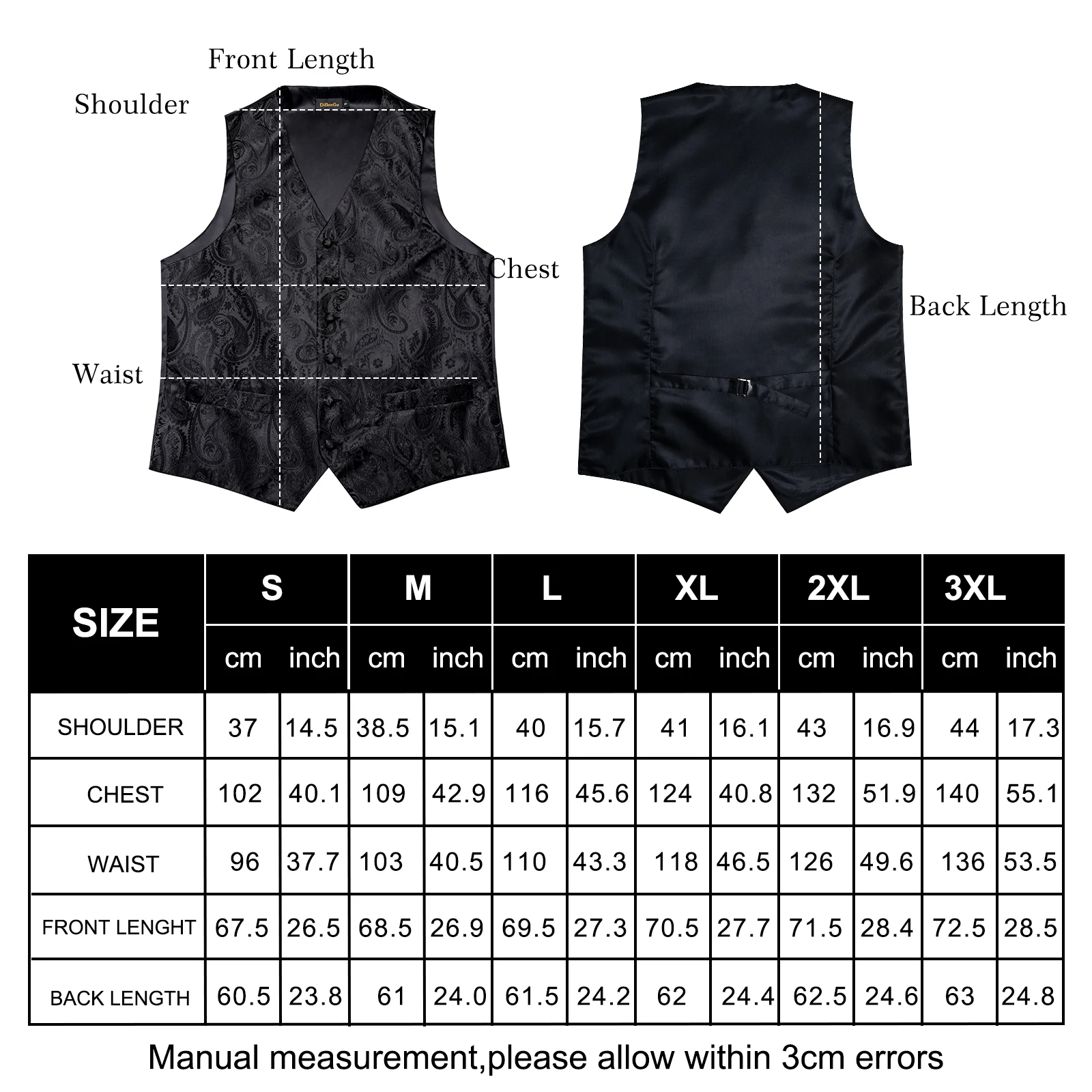 Men Classic Black Paisley Vest Set for Wedding Party Business Fashion V-neck Waistcoat Men Necktie Bow Tie Handkerchief Cufflink