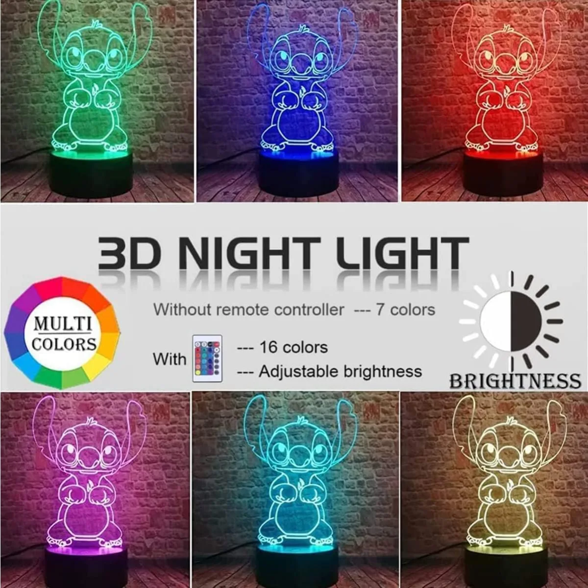 3D LED Intelligent Remote Control Stitch Night Light 16 Color Stitch Lamp for Christmas Gifts Children\'s Room Decoration PH337