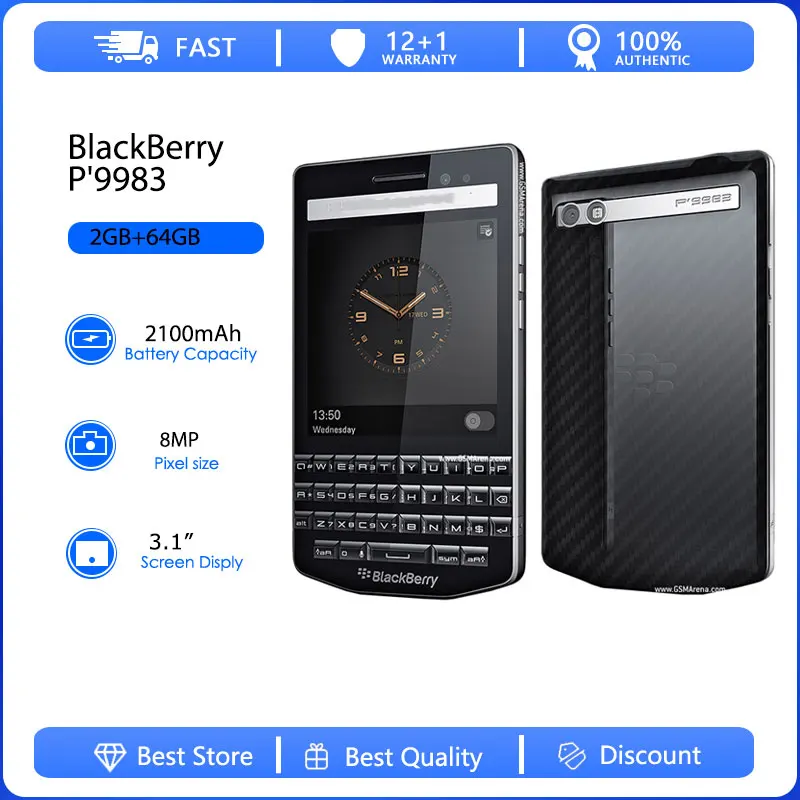 Blackberry P'9983 Reacondicionado, 2100mAh, 2GB RAM, 64GB ROM, 8MP, 3.1 Pulgadas, Teclado Árabe, Sistema Operativo BlackBerry, Teléfono Celular en Buen Estado