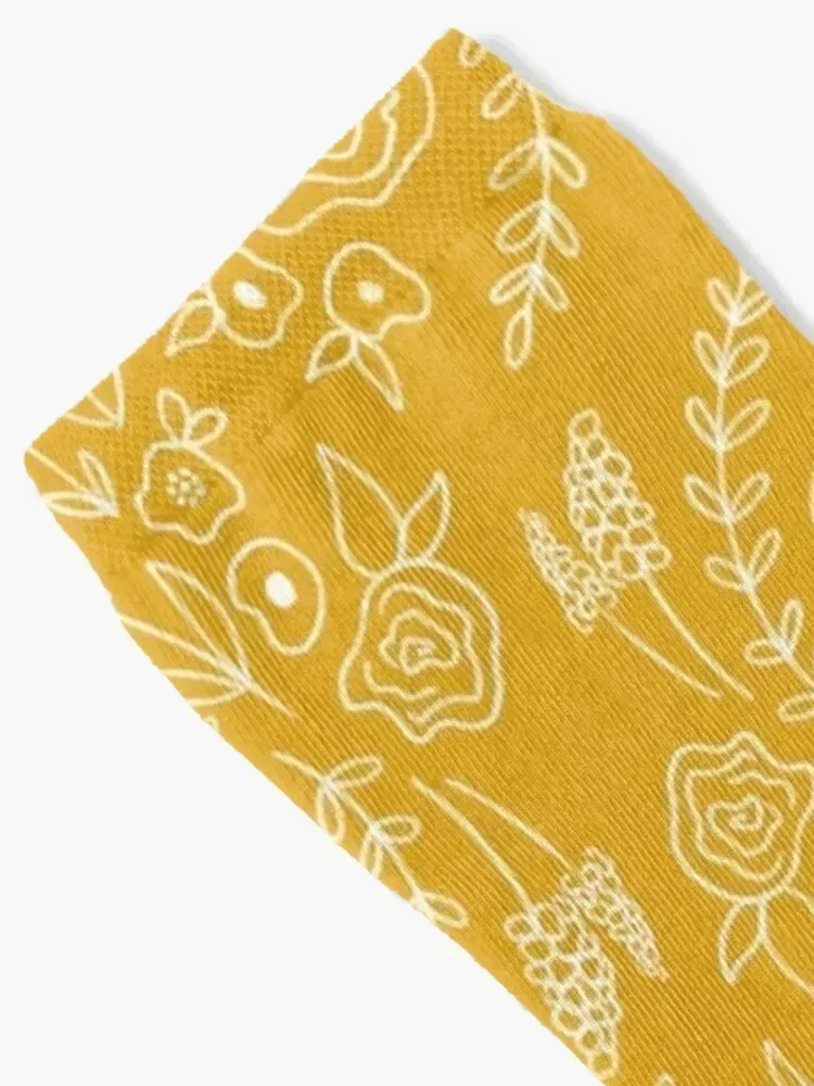 Floral Print Yellow/Mustard and White Socks funny gifts Hiking boots designer short Men's Socks Women's