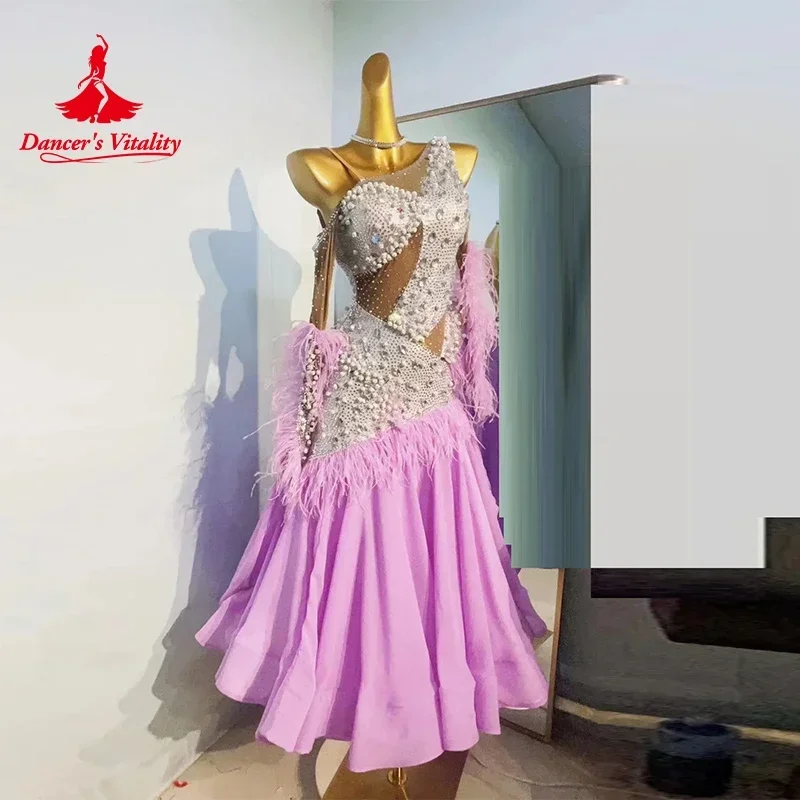 Trajes personalizados de dança para mulheres, valsa, salão de baile, roupas de competição, adultos, crianças