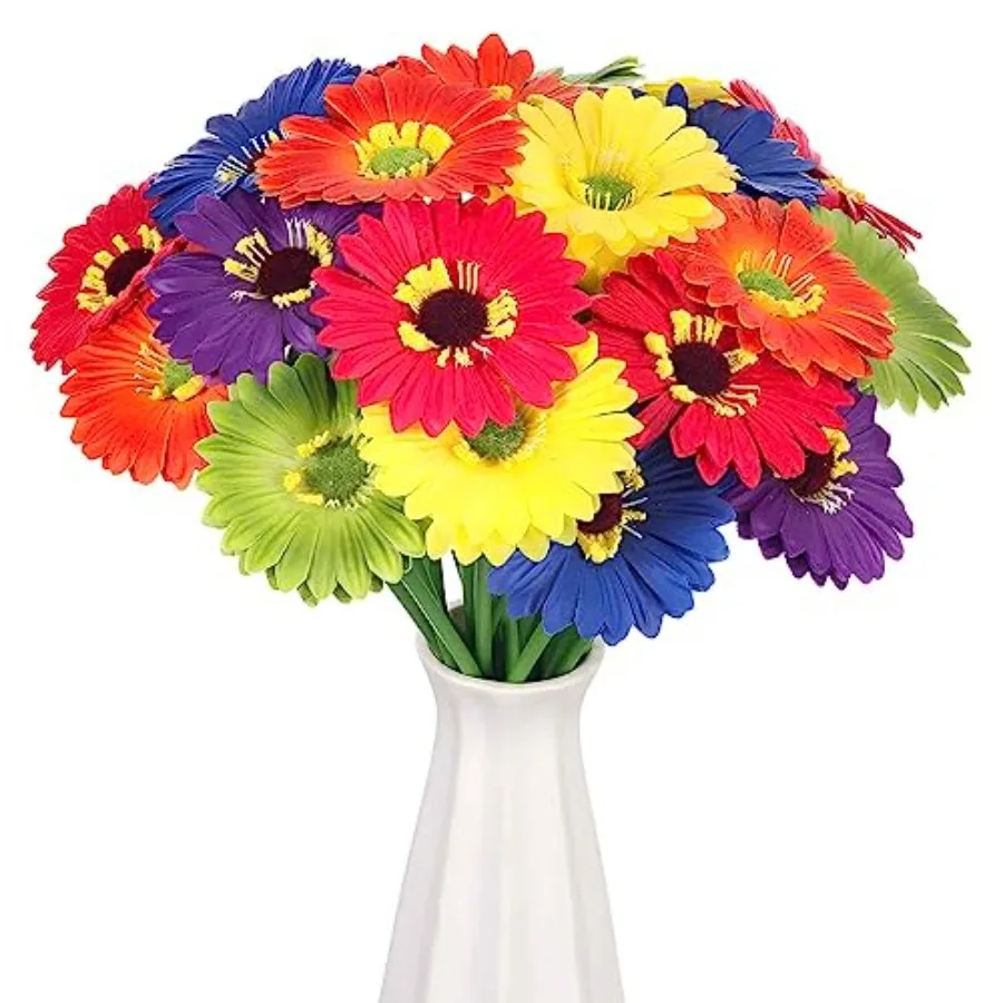 

Pcs Artificial Gerbera Daisy Flowers Bulk 3.54 Inch Mexican African Daisy Faux Flowers with 9.84 Inch Stems Multicolor Artifici