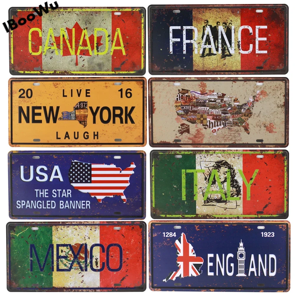 Worldwide Popular States License Plate Poster Vintage Wall Decor Canada/France/Mexico Metal Tin Sign Plaques Poster 15x30cm