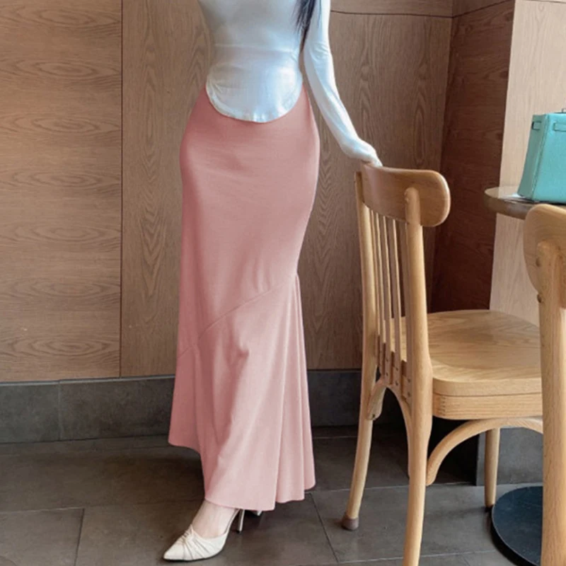 프렌치 스타일 레트로 하이웨이스트 피쉬테일 하프 스커트 여성용 2026 봄 여름 신상 슬림 힙커버 롱 스커트