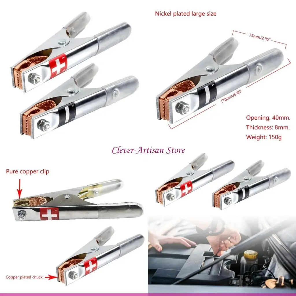 

E06B 2PCS Car Battery Copper Plating Clip Big Size 17CM Battery Cable