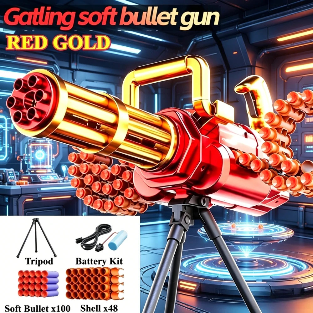 

Hand body Integrated Gatling Toy Gun Rotating Chain Shell Eject Soft Bullet Shooting Model Kids Holiday Gift