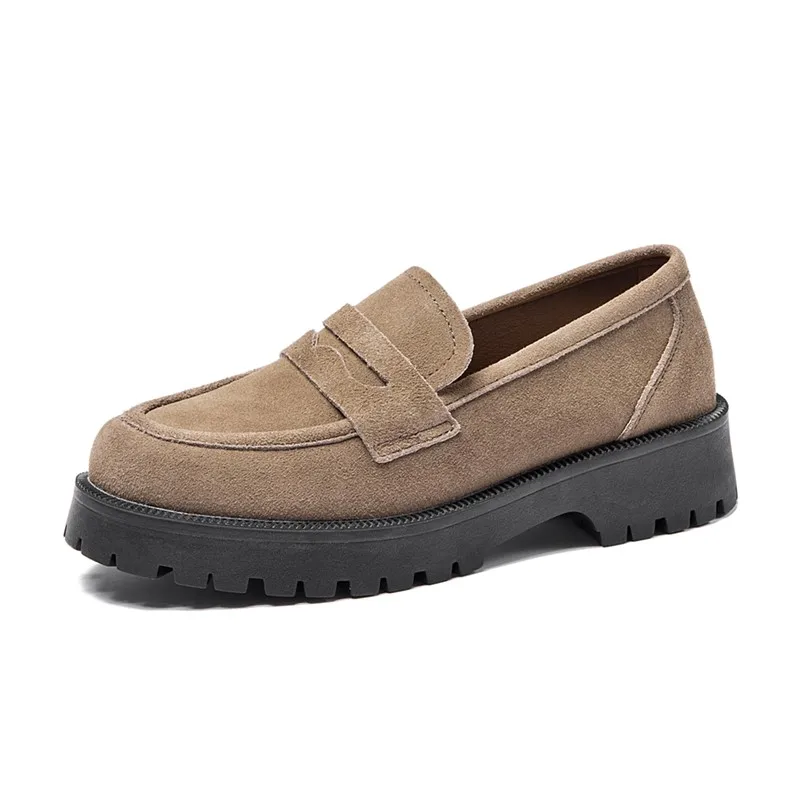 AIYUQI-mocasines de ante de piel auténtica para mujer, zapatos de estilo británico, de suela gruesa, talla grande, para primavera, 2024