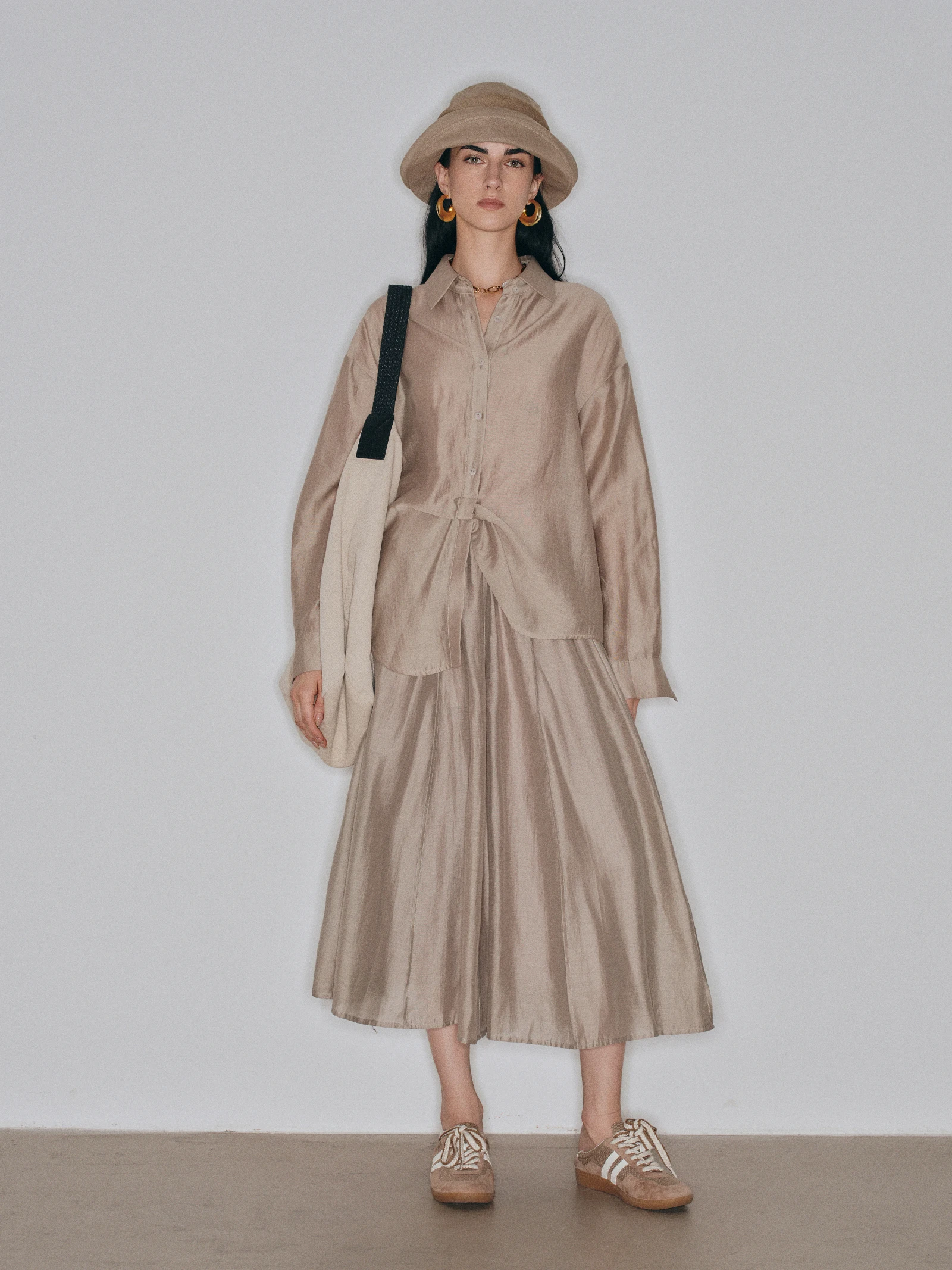 

Artistic Cloud Silk Smooth Acetate Mixed A-Line irt Crew Ne Svel Skirt Set Women's Comfortable Breathable Long S...