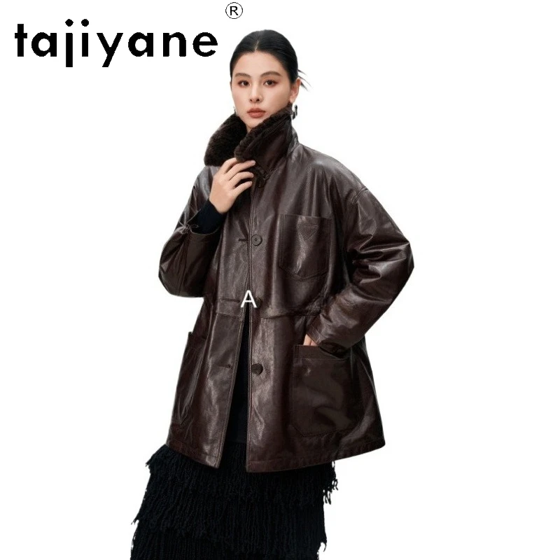 เสื้อโค้ทขนเป็ดแท้ TAJIYANE 100% หนังแกะชั้นดี ทรงยาวปานกลาง สำหรับฤดูหนาว พร้อมปกขนสัตว์ รุ่นปี 2025