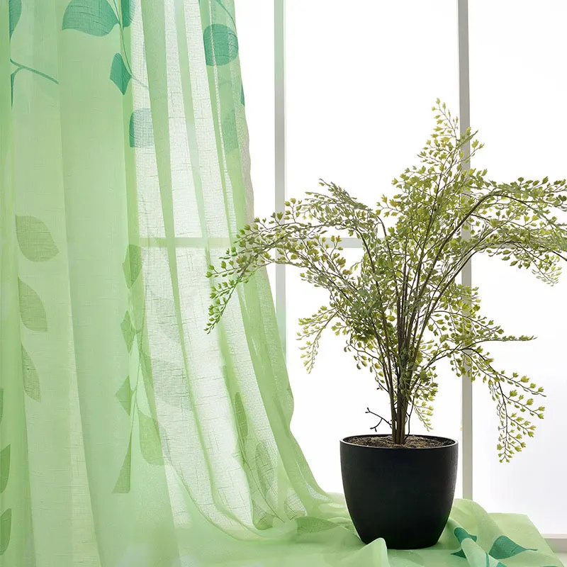 Cortina de gasa de varilla de poliéster con estampado de hojas modernas, 1 Panel, decoración para sala de estar, dormitorio, cocina y cortina