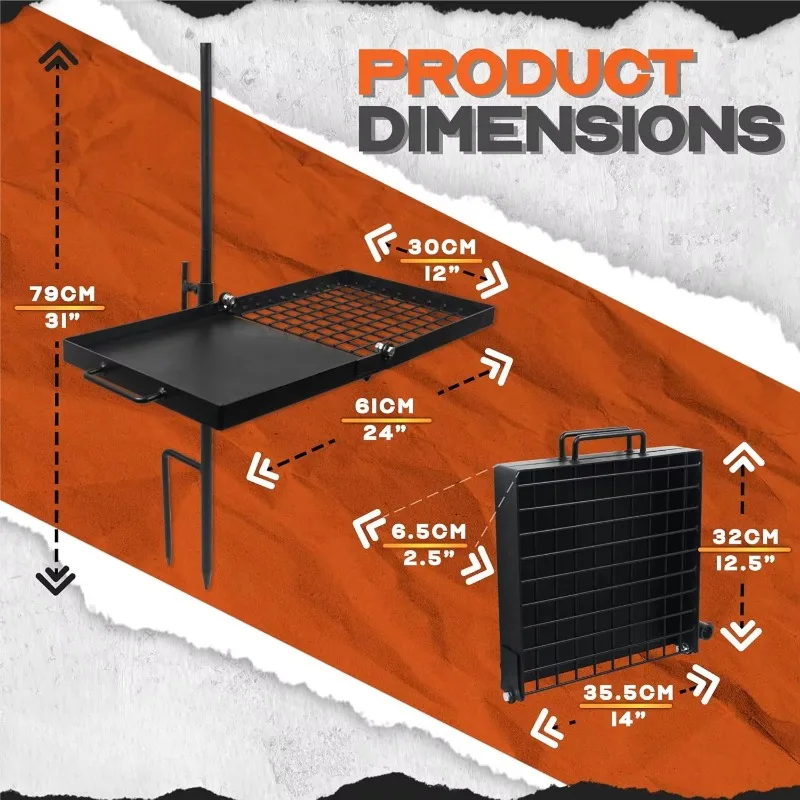 تصميم فريد من نوعه للتخزين المدمج. شواية شواء المعسكر والشواية لطهي نار المعسكر متعدد الاستخدامات (شواية دوارة) #3