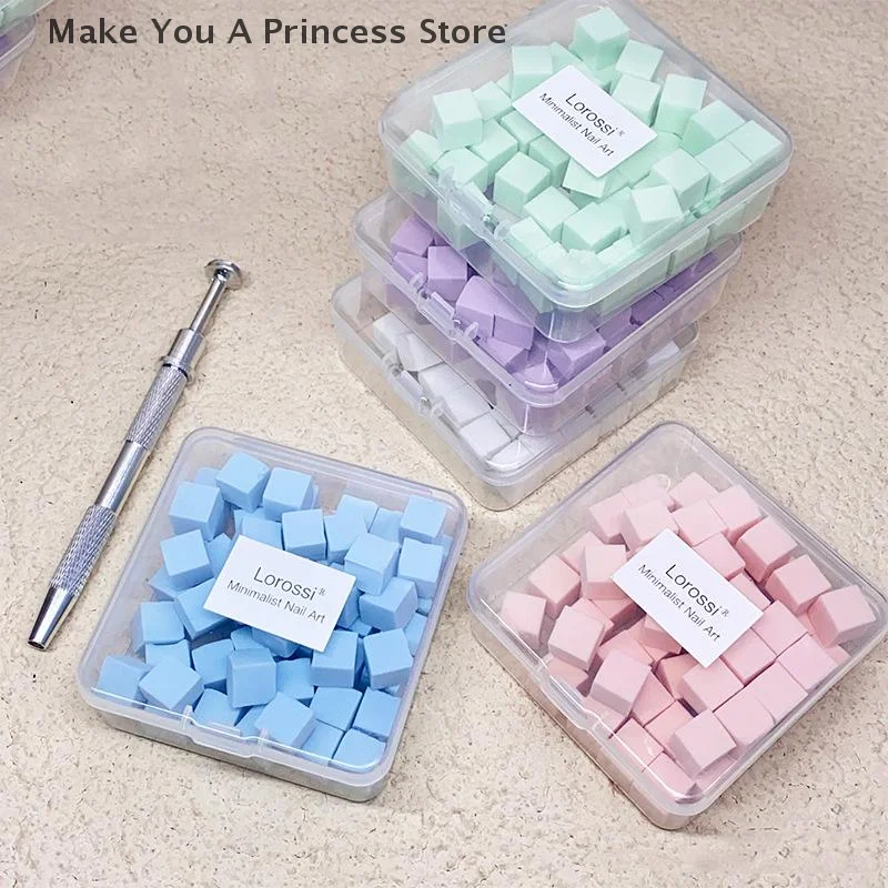 50pcs Mini Square Nail Sponge Powder Puff Nails Art Gel Polish Tools Makeup Cosmetic Nail Buffer Block For Manicure Accessories
