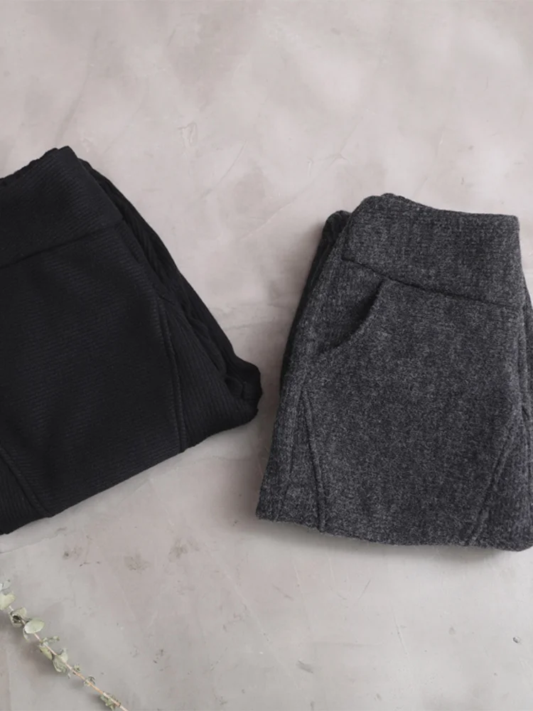 Spodnie Harlan z szerokimi nogawkami, ocieplane, damskie, zimowe, dzianinowe, z wysokim stanem, mieszanka bawełny, ciepłe okrycie wierzchnie.