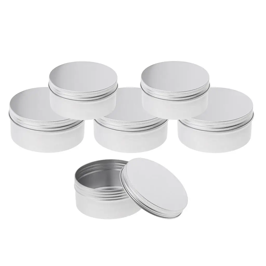 6 Pieces Round Aluminum Cans Screw Lid Metal Tins Jars Empty Slide