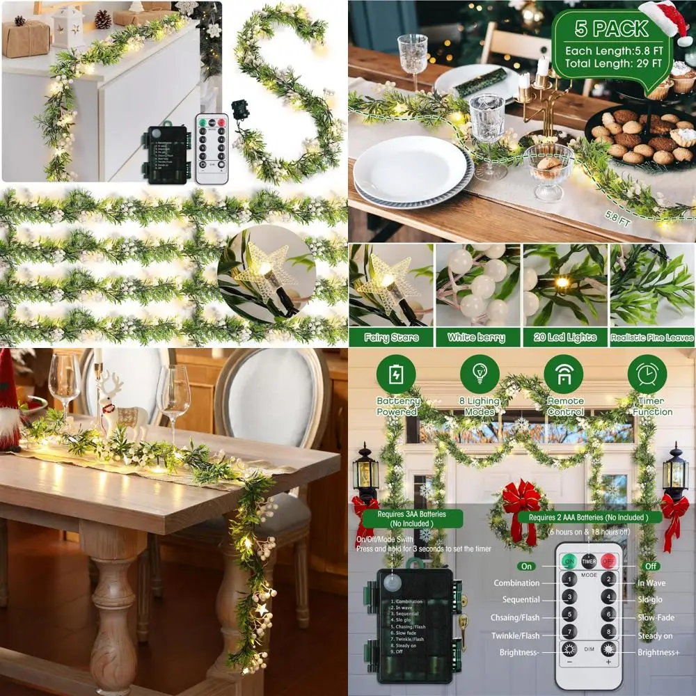 

Battery-Powered 6-Foot LED Christmas Holly Berry Garland with 20 Lights and 8 Lighting Modes