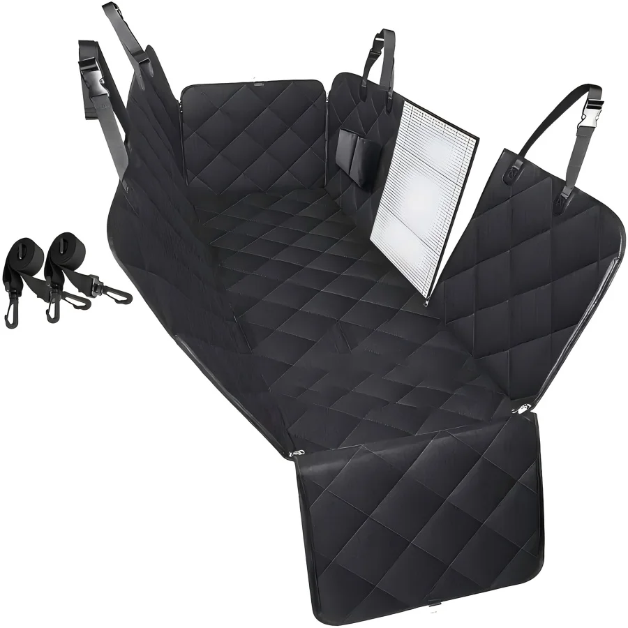 Dog car rear seat cover, 100% waterproof, with mesh window, scratch resistant and slip resistant, can be used as a dog hammock