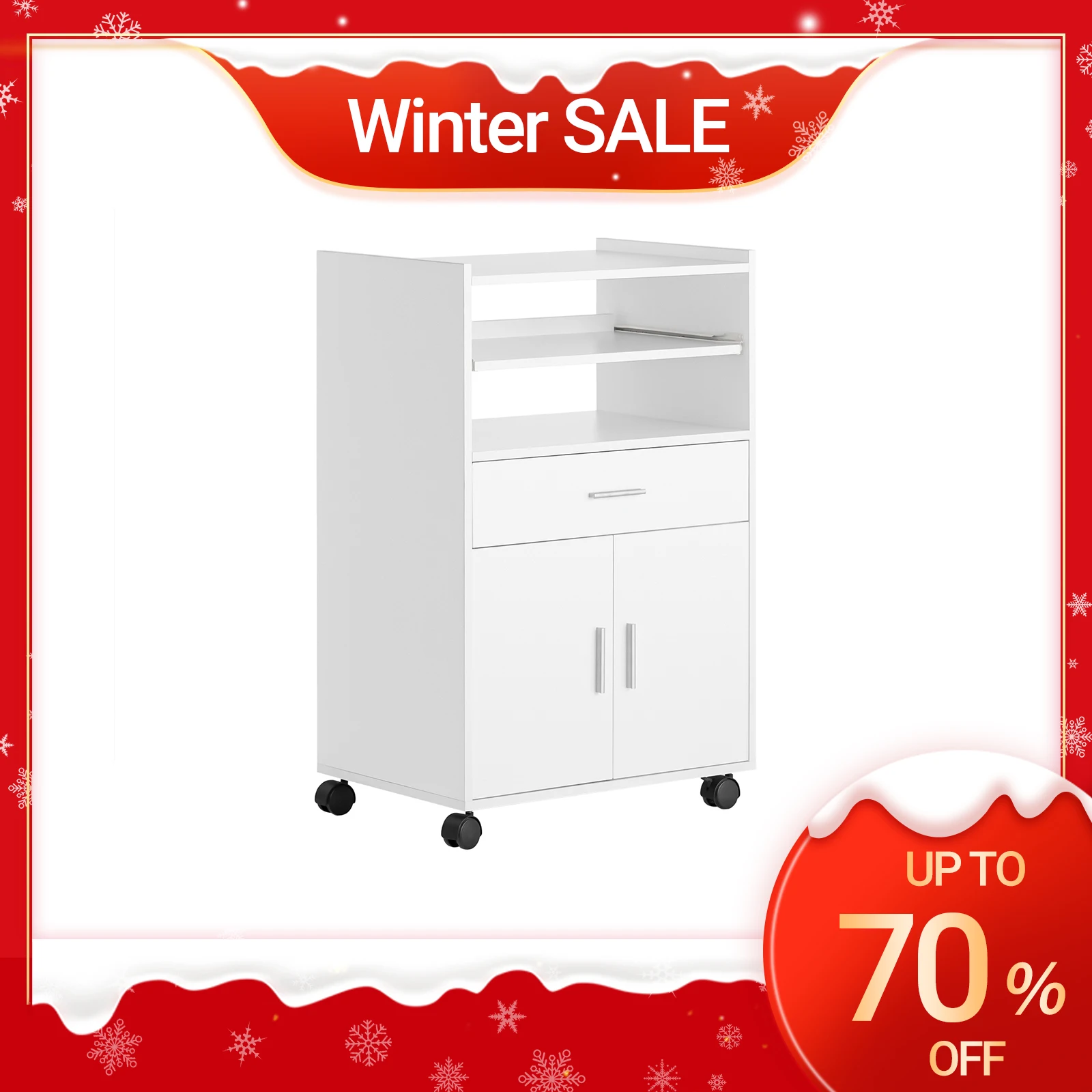 SoBuy FSB09 armoire de cuisine chariot de cuisine armoire en rouleau chariot à boissons armoire à micro-ondes avec un toboggan