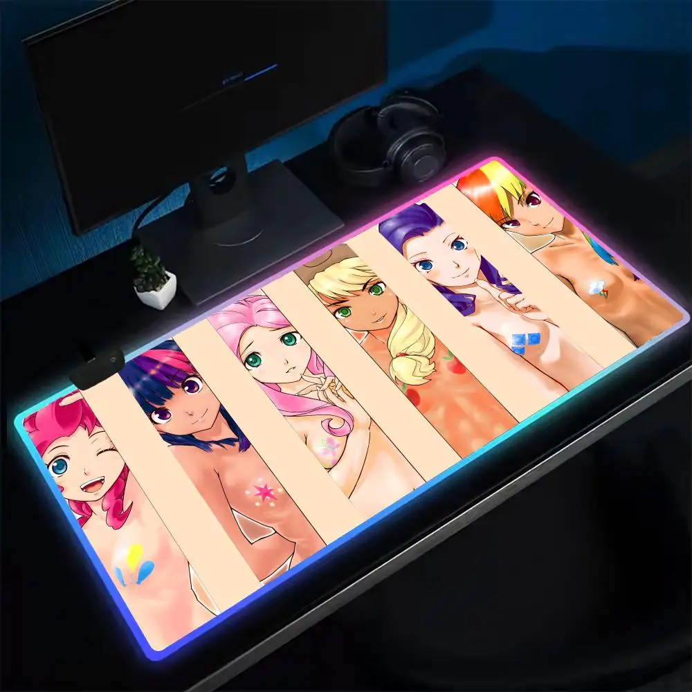 12HOT L-Little P-Pony Mouse Pad Anime Gaming Mouse Pad LED Table Pads Backlit Rubber Desktop XXL Mousepad RGB Desk Mats