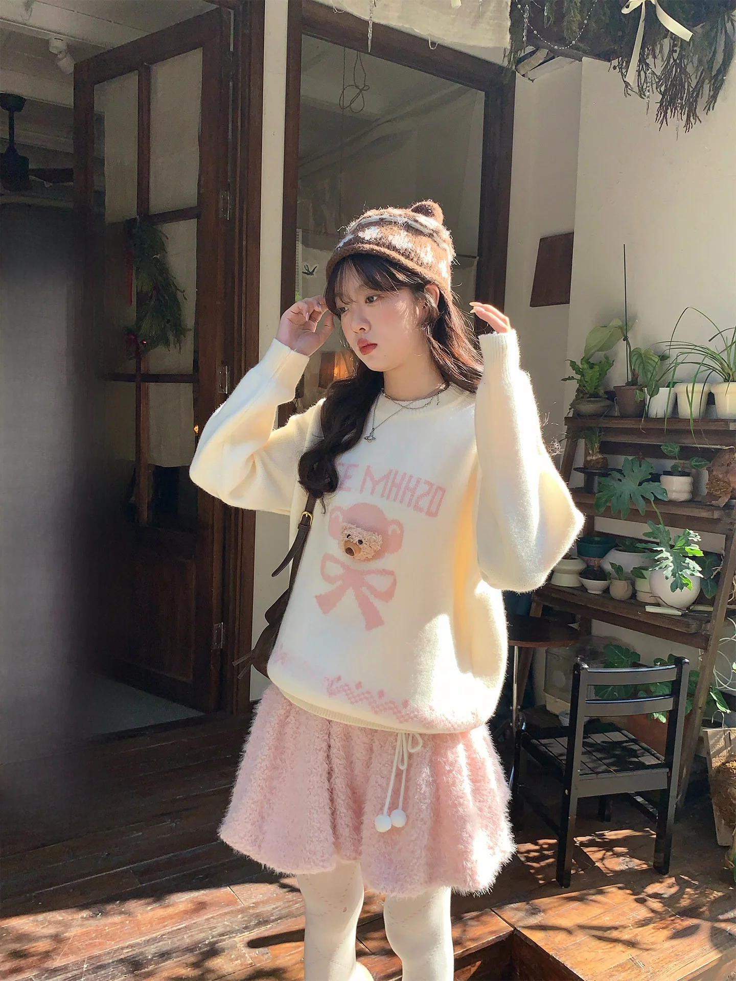 

Женский вязаный свитер Holli Korean Sle с узором в виде медведя, теплый, с круглым вырезом, осенне-зимняя новинка, модная повседневная одежда