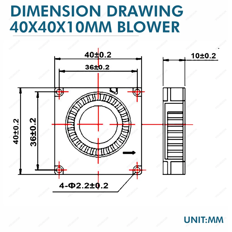 YOUNUON 40mm Wentylator dmuchawy 4010 40x40x10mm Bezszczotkowa dmuchawa turbo DC Wentylator drukarki 3D 5V 12V 24V 4CM Podwójne łożysko kulkowe Dmuchawa