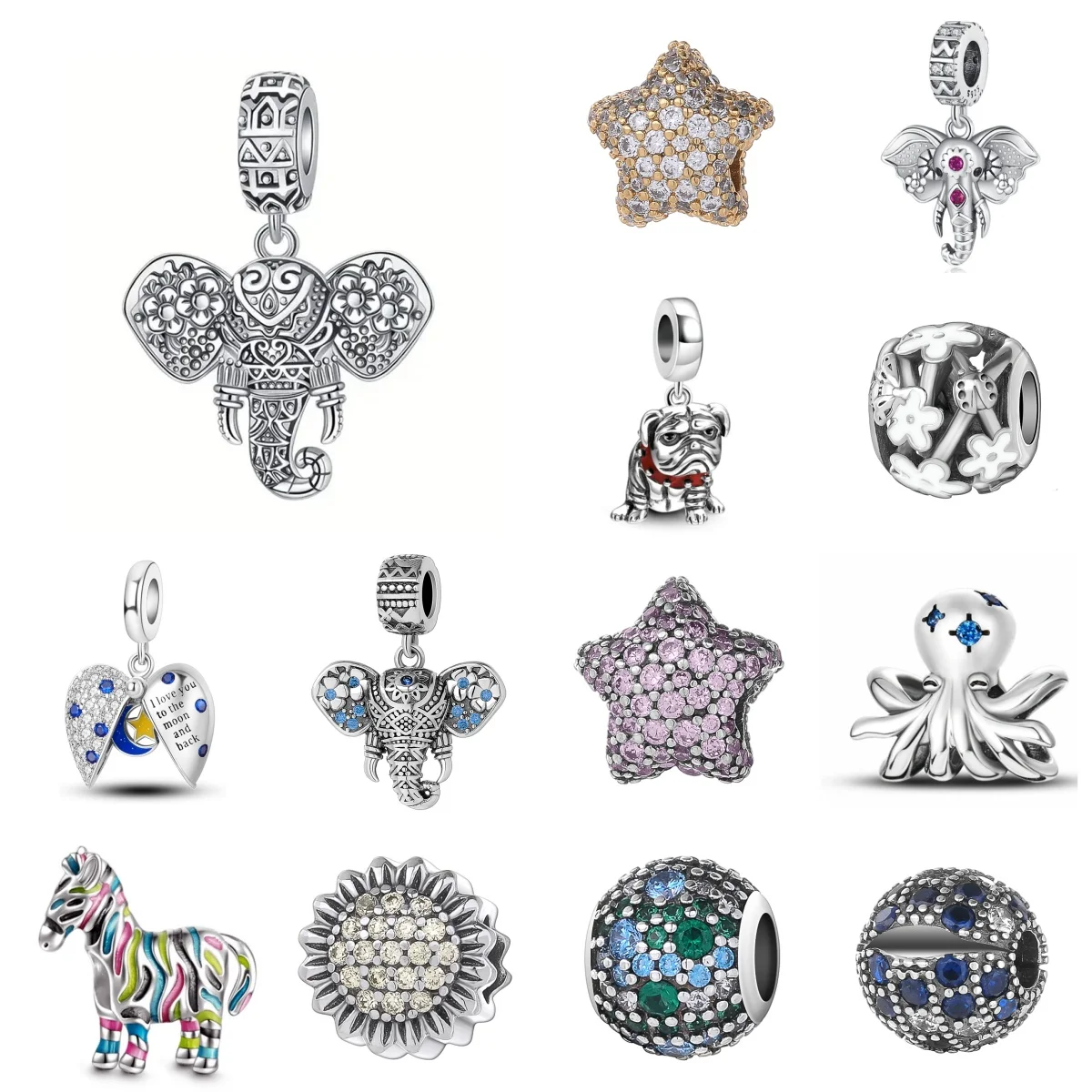 

Retro elephant 925 sterling silver octopus pet dog bead jewelry,suitable for European bracelets necklaces women's DIY jewelry