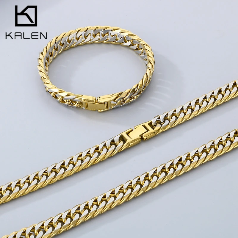 

Hip Hop Stainless Steel Figaro Chain Bracelet for Men Creative Two Tone Cuban Bracelet Necklace Personalized Trend Jewelry Gift