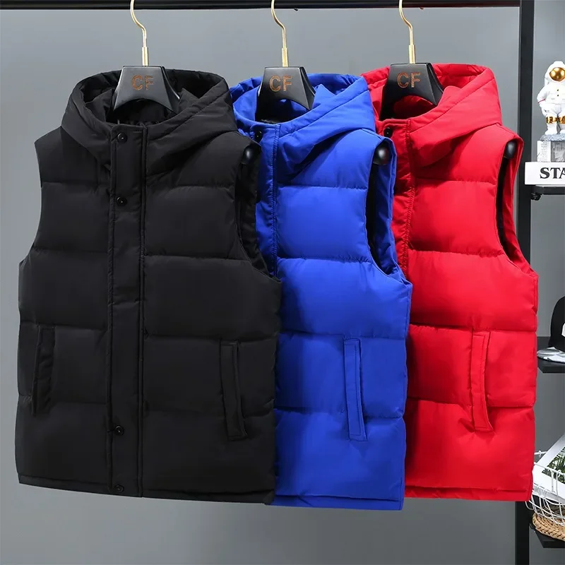 

2024 Autumn and Winter Cotton Vest Men's Jacket Casual Hooded Cotton Camisole Top for External Warmth