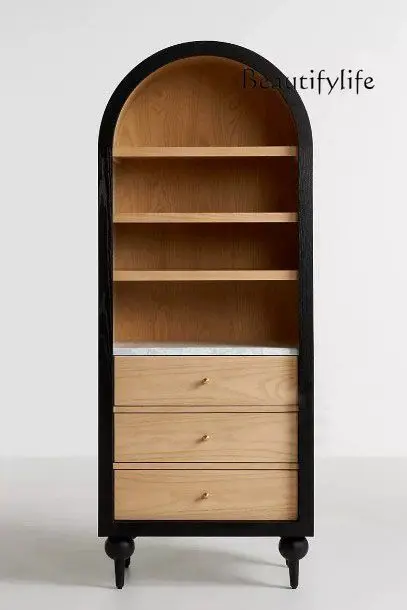 

French retro solid wood single door bookcase/American light luxury storage/Nordic arched bookcase/storage