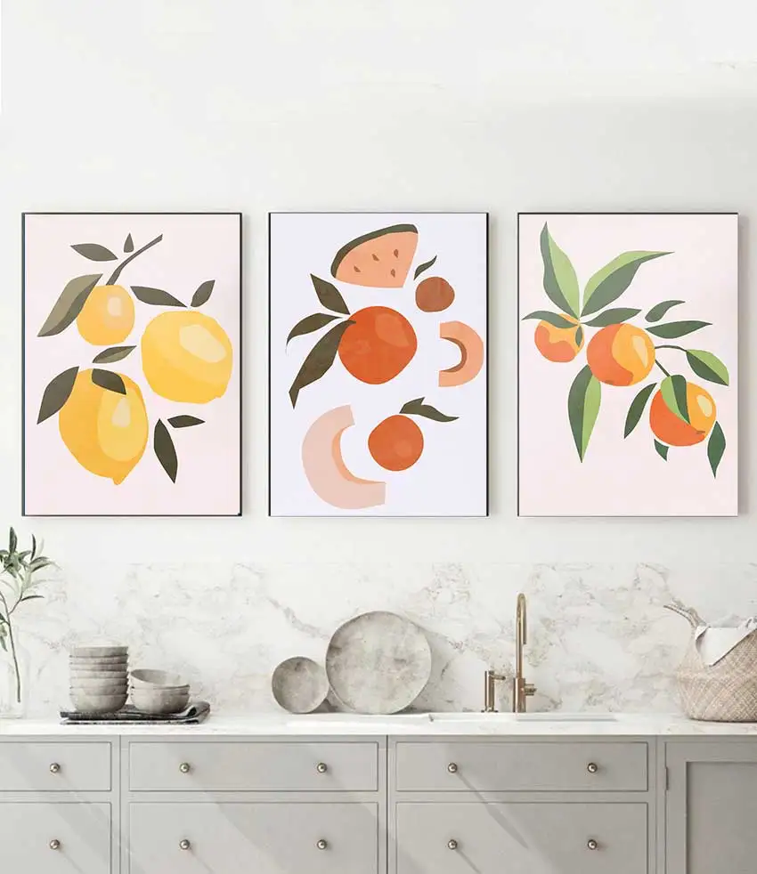 Vintage Plant Wall Art Canvas Painting Fruit Posters and Prints Wall Picture for Living Room Decor Abstract Lemon Orange Avocado