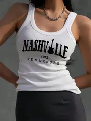 Nashville Tennessee Letter Prints Tank Top Summer Women Sleeveless Tight Ribbed Female Cotton Knit Vest Casual Street Clothing
