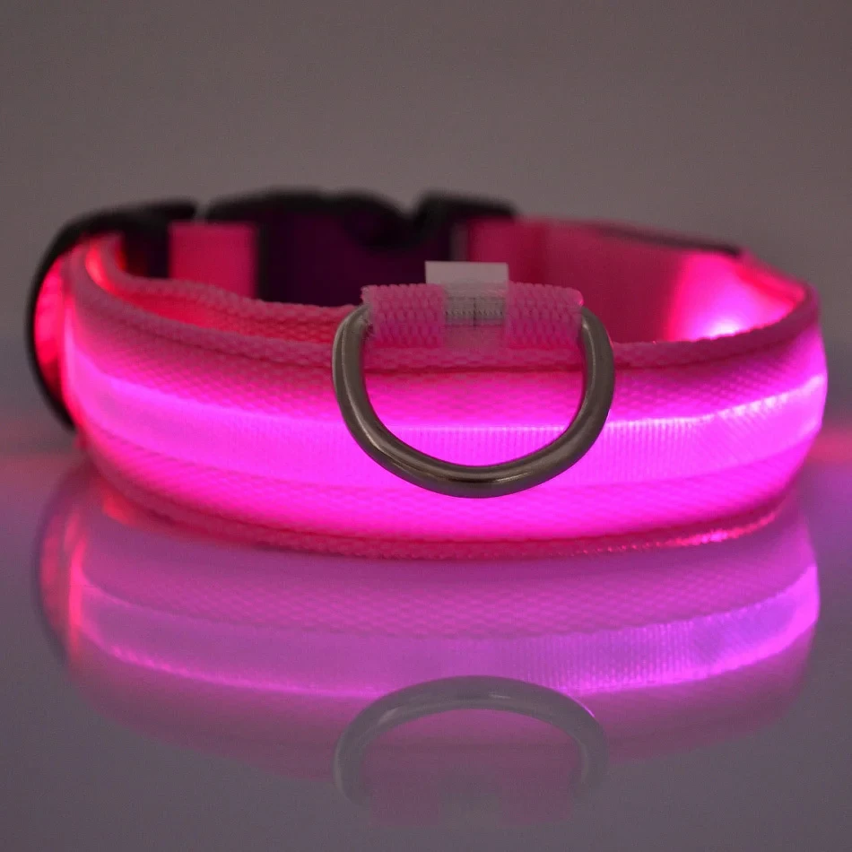 Collar luminoso de nailon para perro, anillo LED de seguridad nocturna intermitente que brilla en la oscuridad, prevención de pérdida de perro