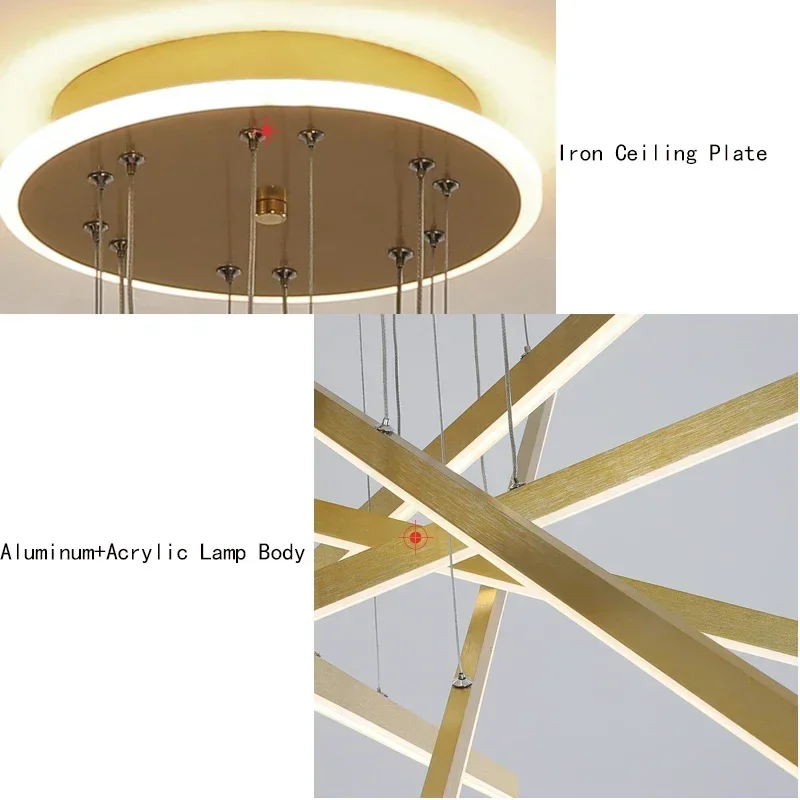 

LED Ceiling Light Chandelier Luminous Aluminum Indoor Lighting for Living Dining Room Table Island - New Design Plate