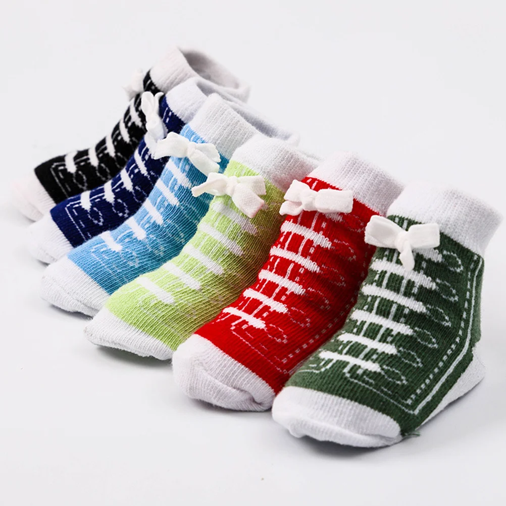 

6Pairs Unisex Baby Cotton Socks Non Skid Shoe Shape Design Comfortable Elastic Sweat Absorption All Seasons Shoe Socks for Baby