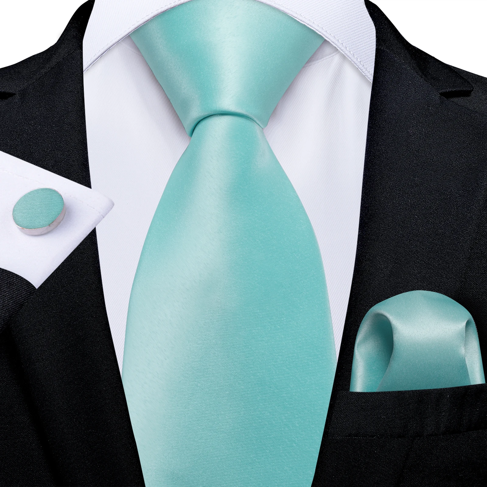 Olive Green Solid Ties for Men, Pocket Square Set
