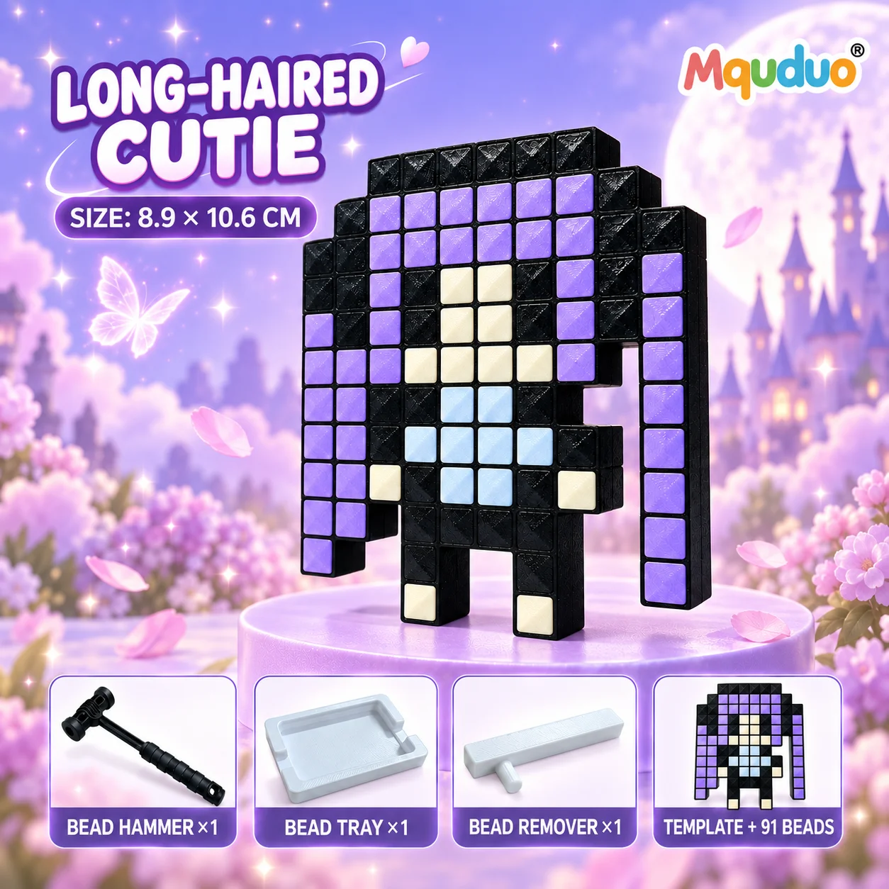 MQUDUO Tap Bead Puzzle Craft Kit, Reusable Pixel Template with Hammer Tray Remover and Colorful Beads, Christmas Gift