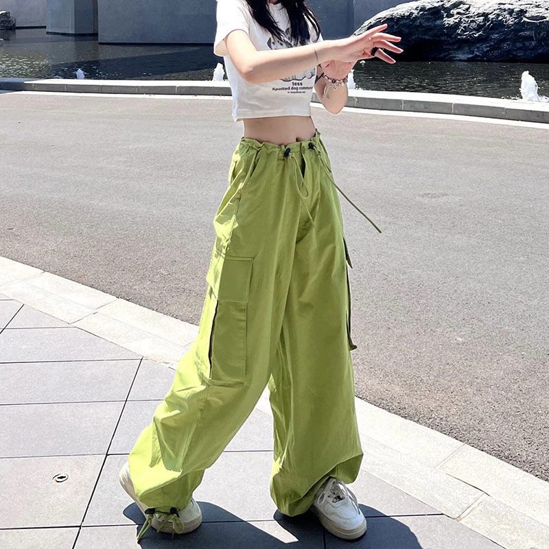 Y2K-Pantalon Cargo à Jambes Larges pour Femme, Streetwear, Taille Haute, Baggy, Jogging, Harajuku, Hip Hop, Décontracté, dehors, FJJG