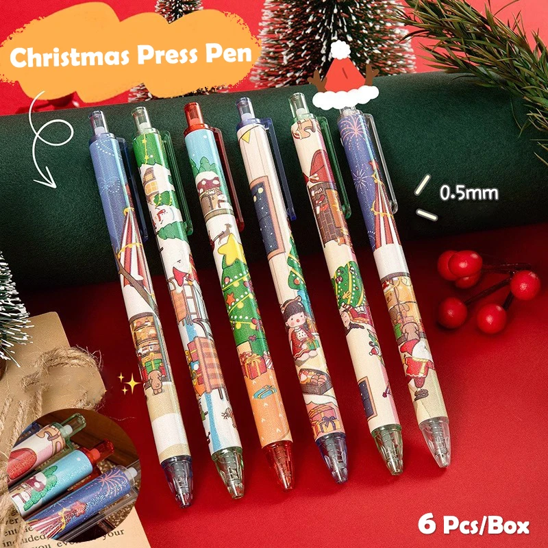 6 ชิ้น Kawaii น่ารักคริสต์มาสเจลปากกาสร้างสรรค์นักเรียนเครื่องเขียนเขียนเรียบกด Neutral ปากกาอุปกรณ์สํานักงานโรงเรียน