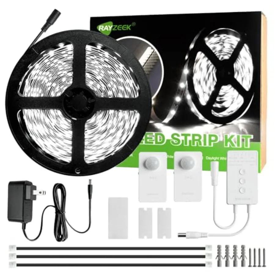 Wireless Motion Activated LED Strip Lights, 19.7FT LED Strip Lights with Power Adapter, Wireless Motion Sensor Control Dimmer,