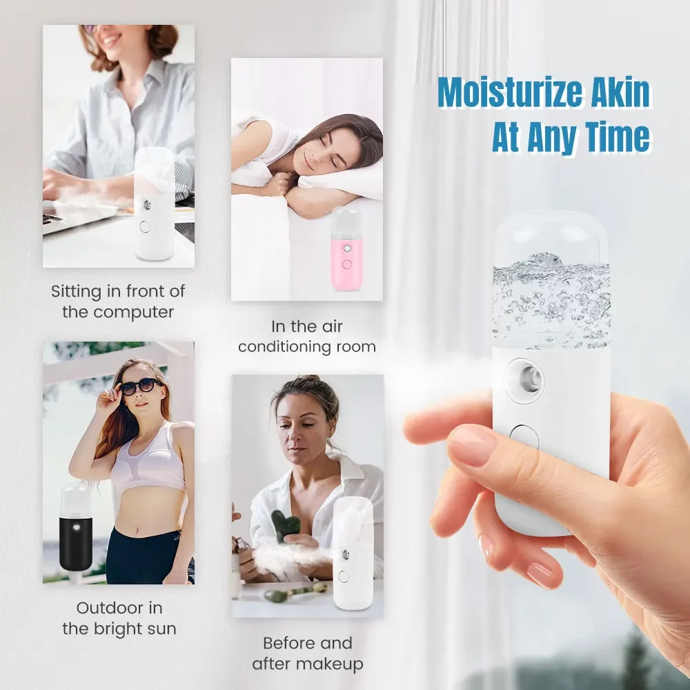 Face Steamer Humidifier USB Rechargeable Nano Mist Sprayer Facial Nebulizer Steamer Moisturizing Beauty Device Facial Skin Care