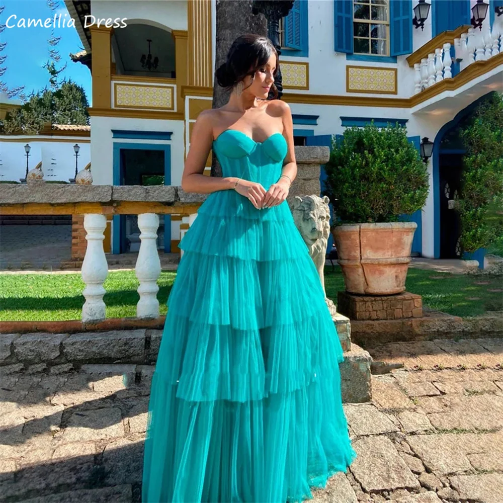 Vestido largo De tul con falda escalonada para mujer, traje De fiesta Formal con escote Corazón, estilo árabe