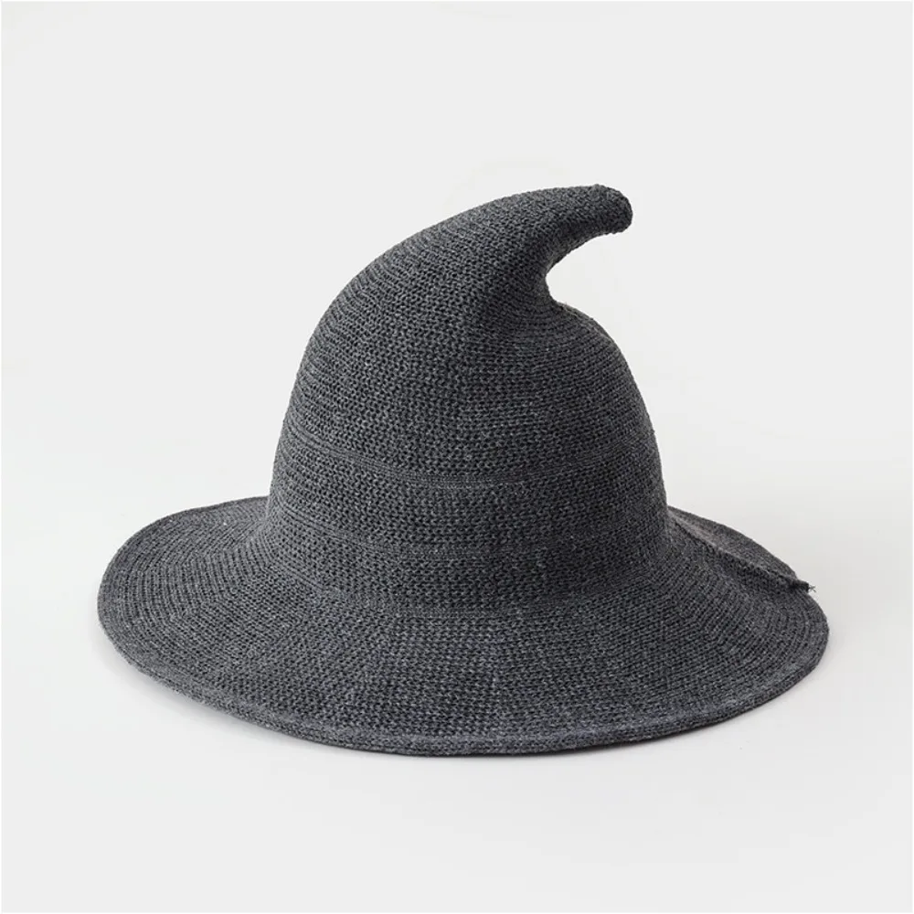 Cute Soft Children's Witch Hat Yarn Cotton Breathable Knitted Wizard Cap Solid Color Halloween Hat Halloween Party