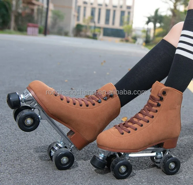 高品質スタイリッシュで快適なスエードグリーン大人の複列ローラースケートローラースケートホイール